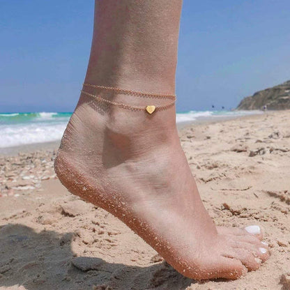 Turandoss Heart Initial Ankle Bracelets for Women, 14K Gold Filled Handmade Dainty Layered Anklet Letter Initial Heart Ankle Bracelets for Women Beach Jewelry Gifts Apparel & Accessories > Jewelry > Anklets Turandoss   