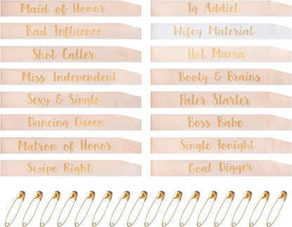Bachelorette Party Sashes Bride Tribe Funny Bridesmaid Sash for Hen Party Bridal Shower Engagement Wedding Apparel & Accessories > Clothing Accessories > Sashes Snsowed Rose Gold and White  