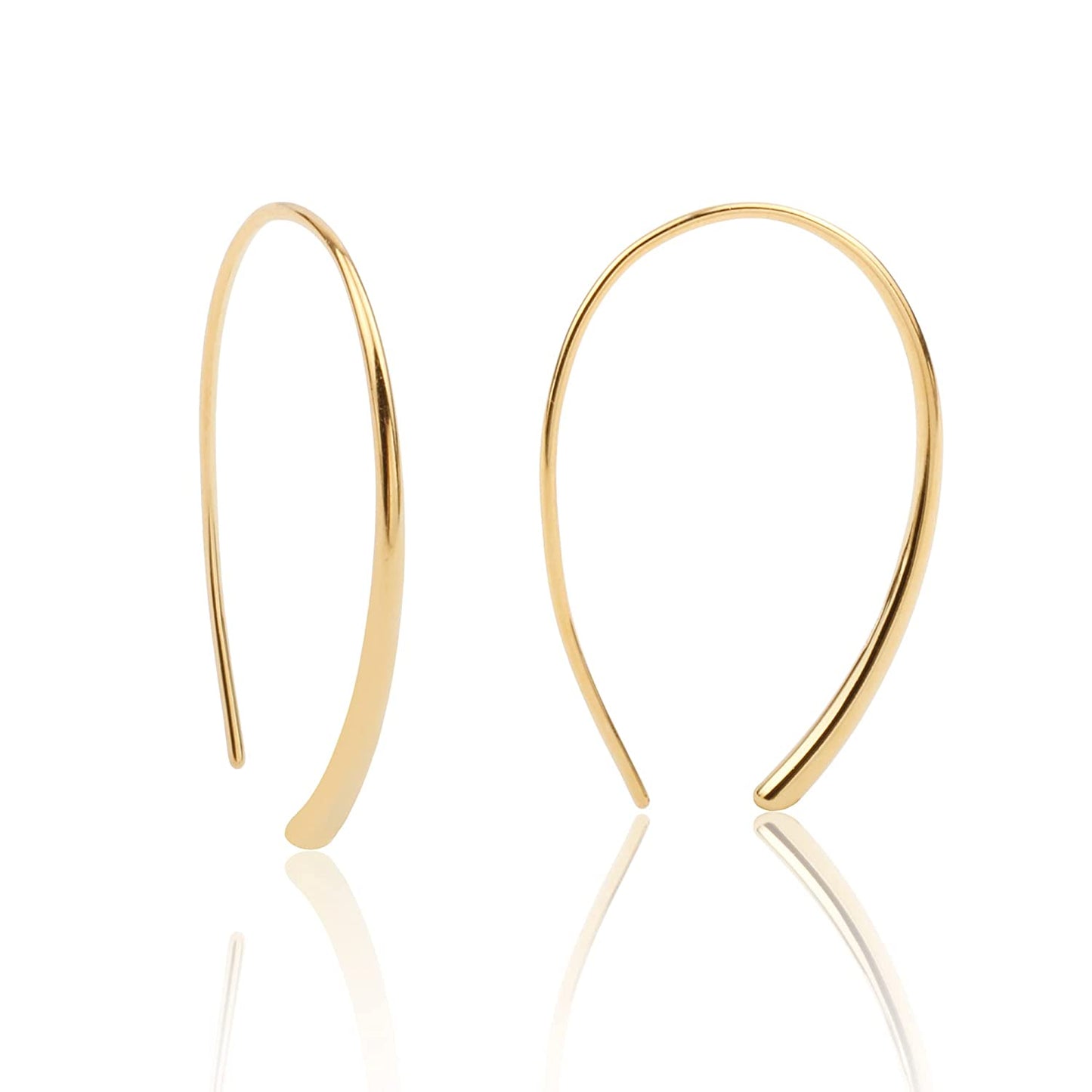 Pull through Earrings Sterling Silver Wire Open Hoops Threader Earrings Apparel & Accessories > Jewelry > Earrings Kakikaki Yellow Gold Colored-Elliptical  