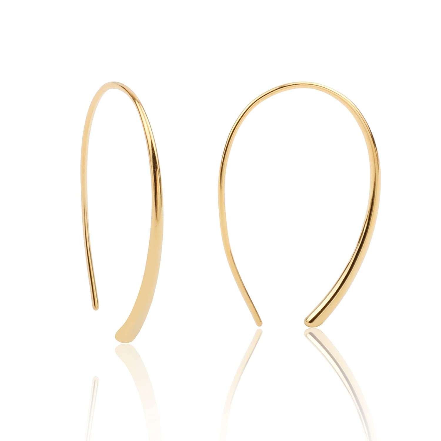 Pull through Earrings Sterling Silver Wire Open Hoops Threader Earrings Apparel & Accessories > Jewelry > Earrings Kakikaki Yellow Gold Colored-Elliptical  