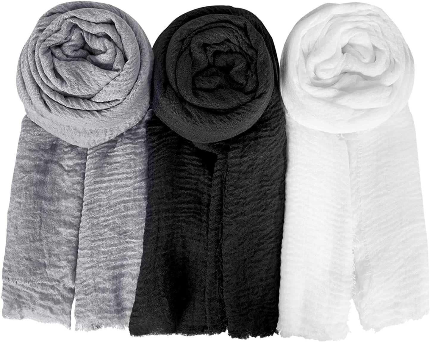 Hijab Scarfs for Women Soft Scarf Shawl Lightweight Long Wraps for All Season Apparel & Accessories > Clothing Accessories > Scarves & Shawls Chalier Fashion Solid F-3 Pack(grey/Black/White)  
