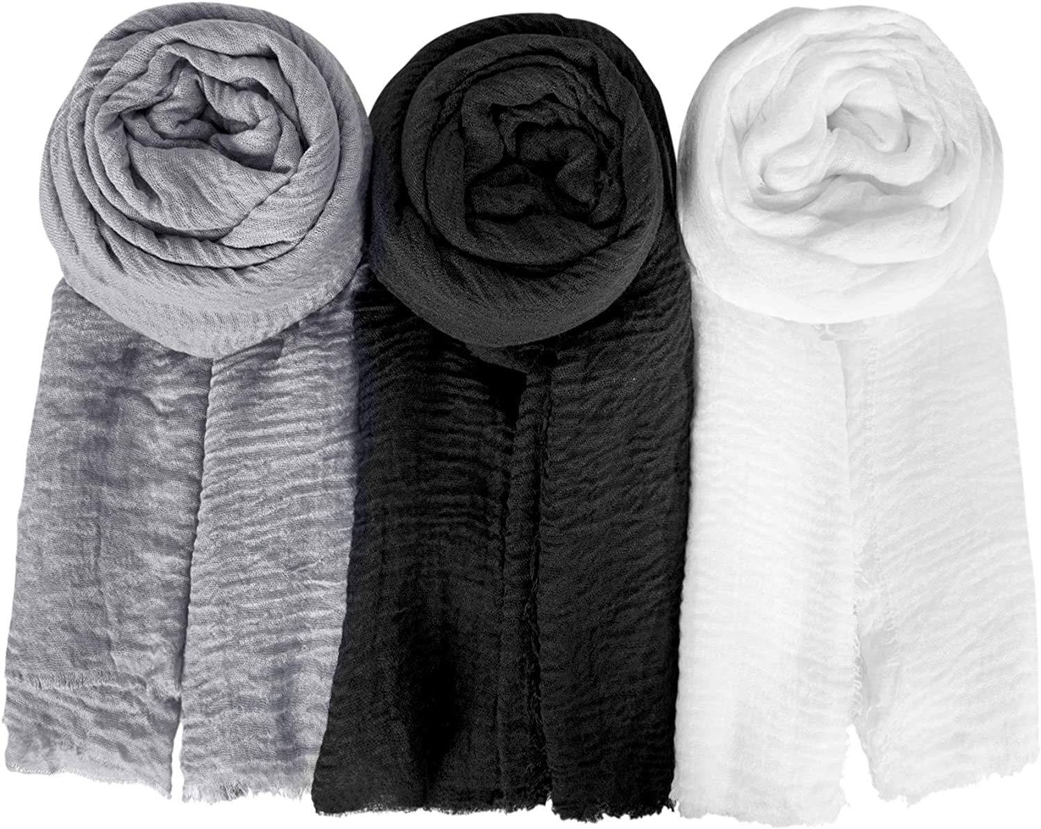 Hijab Scarfs for Women Soft Scarf Shawl Lightweight Long Wraps for All Season Apparel & Accessories > Clothing Accessories > Scarves & Shawls Chalier Fashion Solid F-3 Pack(grey/Black/White)  