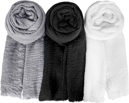 Hijab Scarfs for Women Soft Scarf Shawl Lightweight Long Wraps for All Season Apparel & Accessories > Clothing Accessories > Scarves & Shawls Chalier Fashion Solid F-3 Pack(grey/Black/White)  
