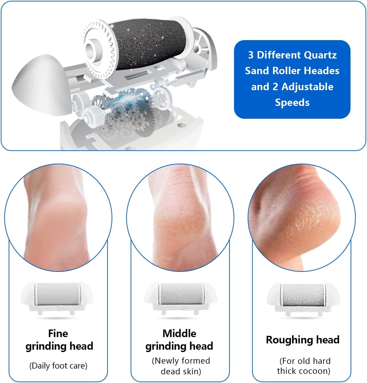 Electric Foot Callus Remover Kit, Elmchee Rechargeable Callous Removers 3 Grinding Heads Waterproof Foot Scrubber File, Professional Pedicure Tools Kit Feet Care for Dead, Cracked Dry Skin Health & Beauty > Personal Care > Foot Care Elmchee   