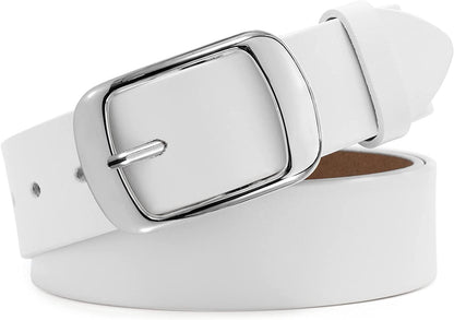 Women Leather Belts for Jeans Pants Fashion Dress Belt for Women with Solid Pin Buckle by WHIPPY Apparel & Accessories > Clothing Accessories > Belts WHIPPY 4-white M: Fit for Waist Size 31"-36" 