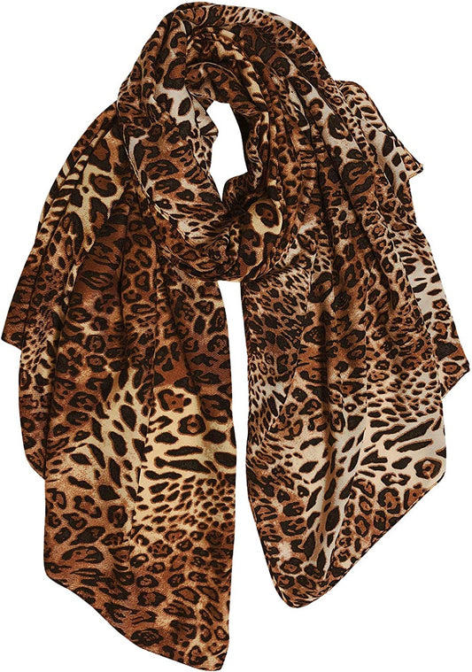 GERINLY Cozy Cheetah Scarfs for Women Stylish Cotton Leopard Blanket Wrap Shawls Apparel & Accessories > Clothing Accessories > Scarves & Shawls GERINLY E-darkbrown  