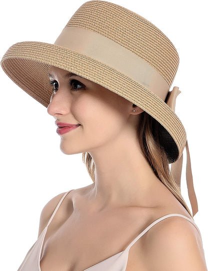 Muryobao Womens Sun Straw Hat Summer UV Protection Travel Foldable Brim Bucket Hat Vintage Cloche Beach Fishing Cap Apparel & Accessories > Clothing Accessories > Hats Muryobao Khaki  