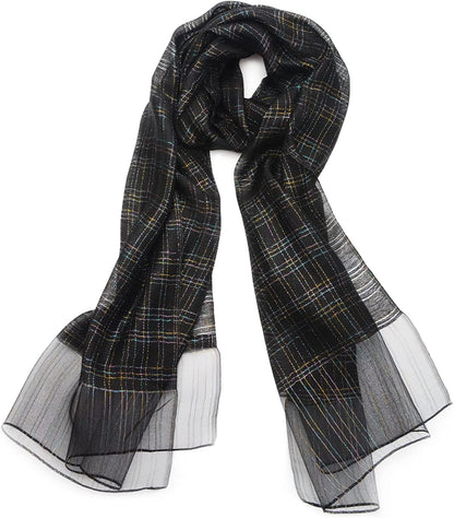 SNUG STAR Cotton Silk Scarf Elegant Soft Wraps Color Shade Scarves for Women Apparel & Accessories > Clothing Accessories > Scarves & Shawls SNUG STAR Colored Thread - Black  