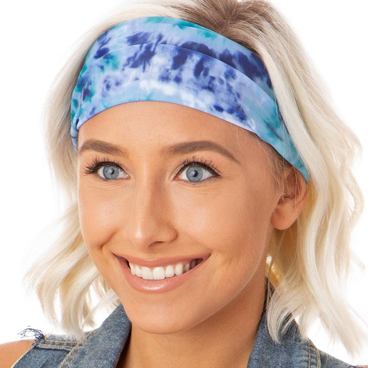 Hipsy Adjustable & Stretchy Printed Xflex Wide Headbands for Women Girls & Teens Apparel & Accessories > Clothing Accessories > Bandanas & Headties Hipsy Xflex Blue/Purple Tie Dye 1pk  