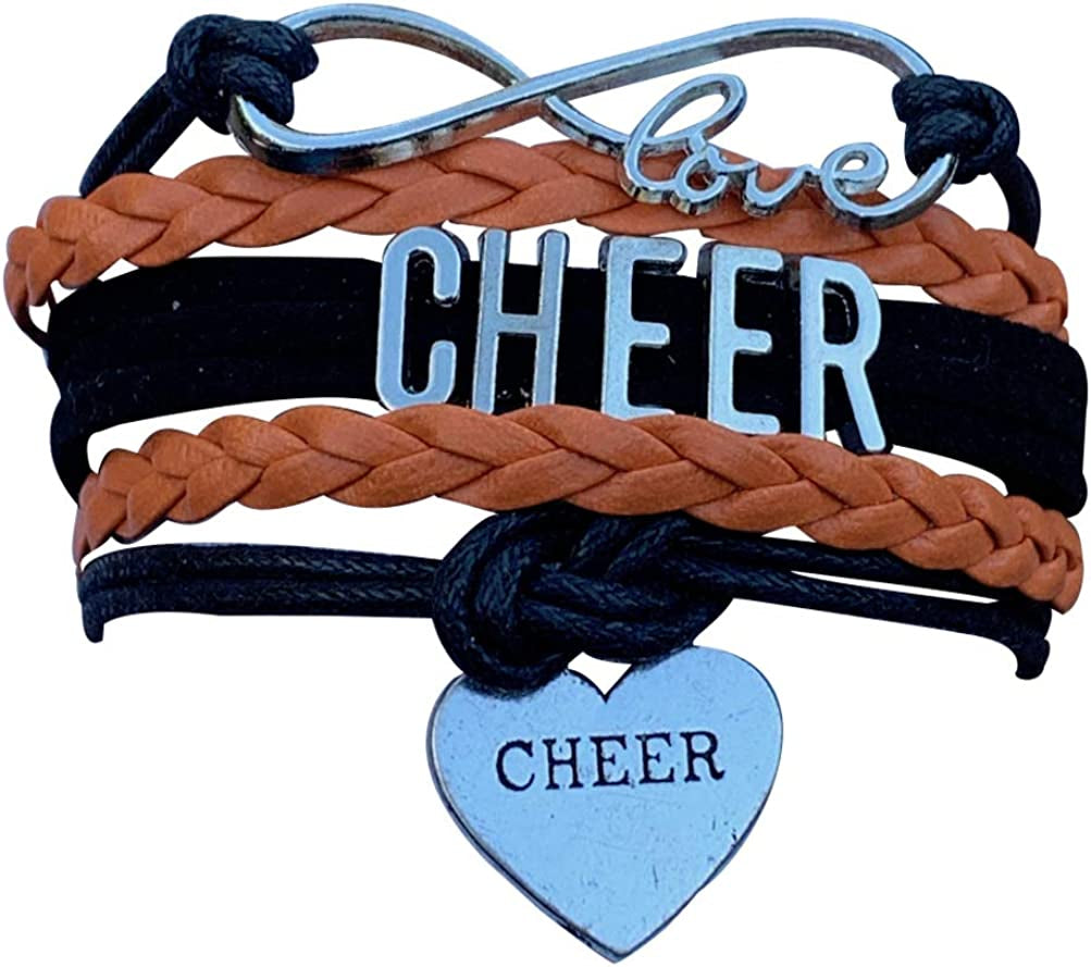 Cheer Charm Bracelet- Girls Infinity Love Adjustable Cheerleading Jewelry in Team Colors for Cheerleaders Apparel & Accessories > Jewelry > Bracelets Sportybella Orange/Black  