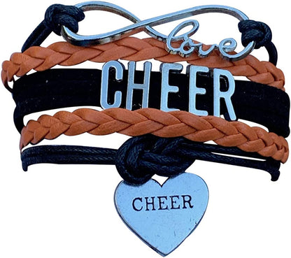 Cheer Charm Bracelet- Girls Infinity Love Adjustable Cheerleading Jewelry in Team Colors for Cheerleaders Apparel & Accessories > Jewelry > Bracelets Sportybella Orange/Black  