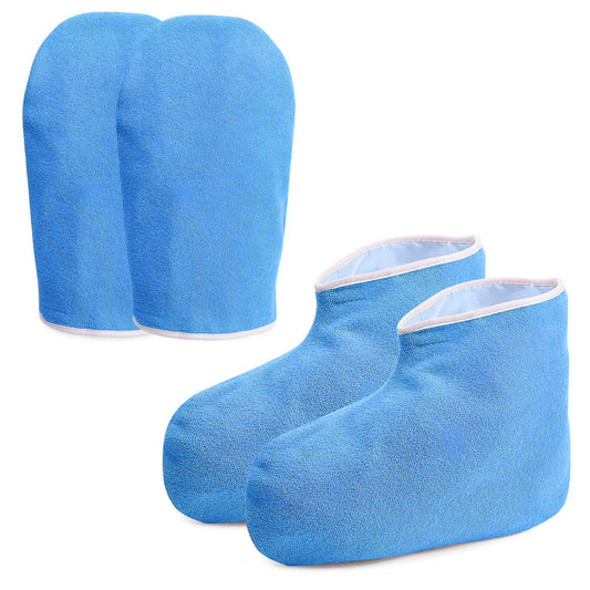 Noverlife Paraffin Wax Work Gloves & Booties, Wax Bath Hand Treatment Mitts Foot Spa Cover for Women, Thin Heat Therapy Insulated Soft Cotton Mittens Feet Hand Care Set - Blue Health & Beauty > Personal Care > Foot Care Noverlife Blue - Thin Fabric & Hook and Loop Fastener  
