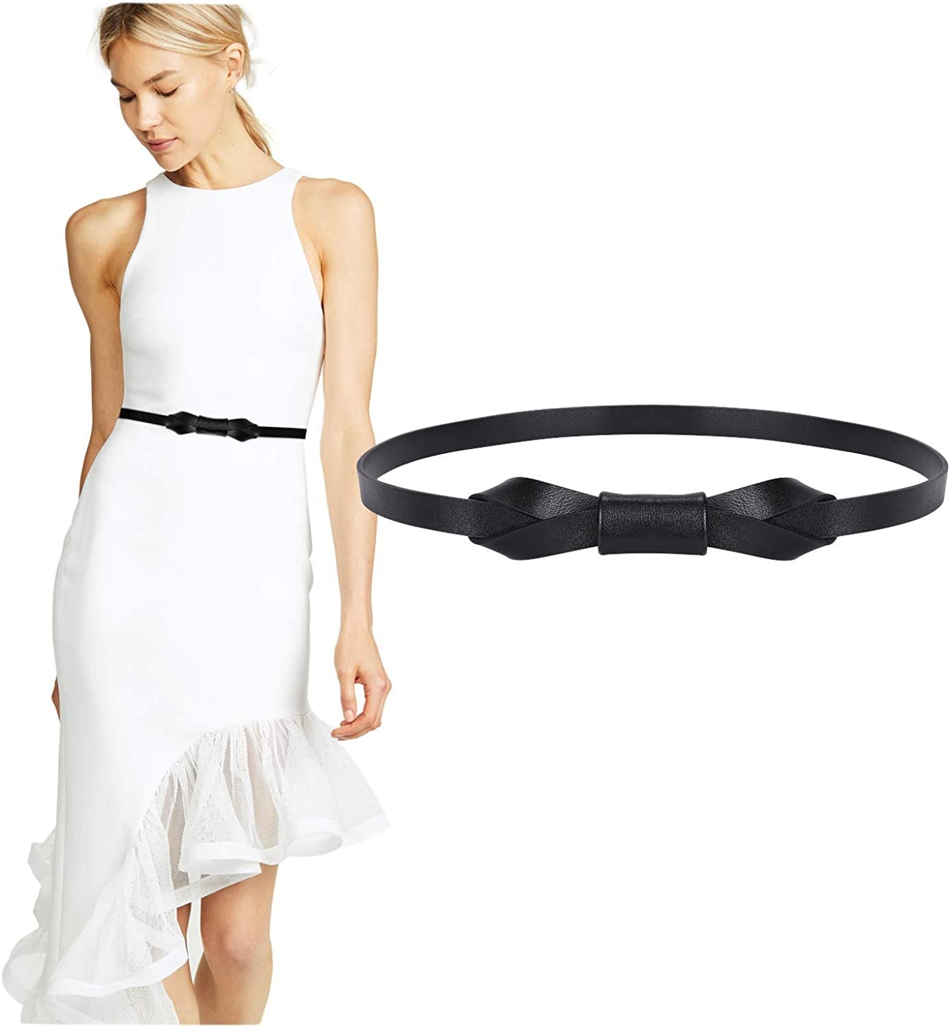 JASGOOD Women PU Leather Skinny Belt for Dress Adjustable Thin Waist Belt for Lady Apparel & Accessories > Clothing Accessories > Belts KYLIE MAX B-black Suit for waist size 26"-31" 