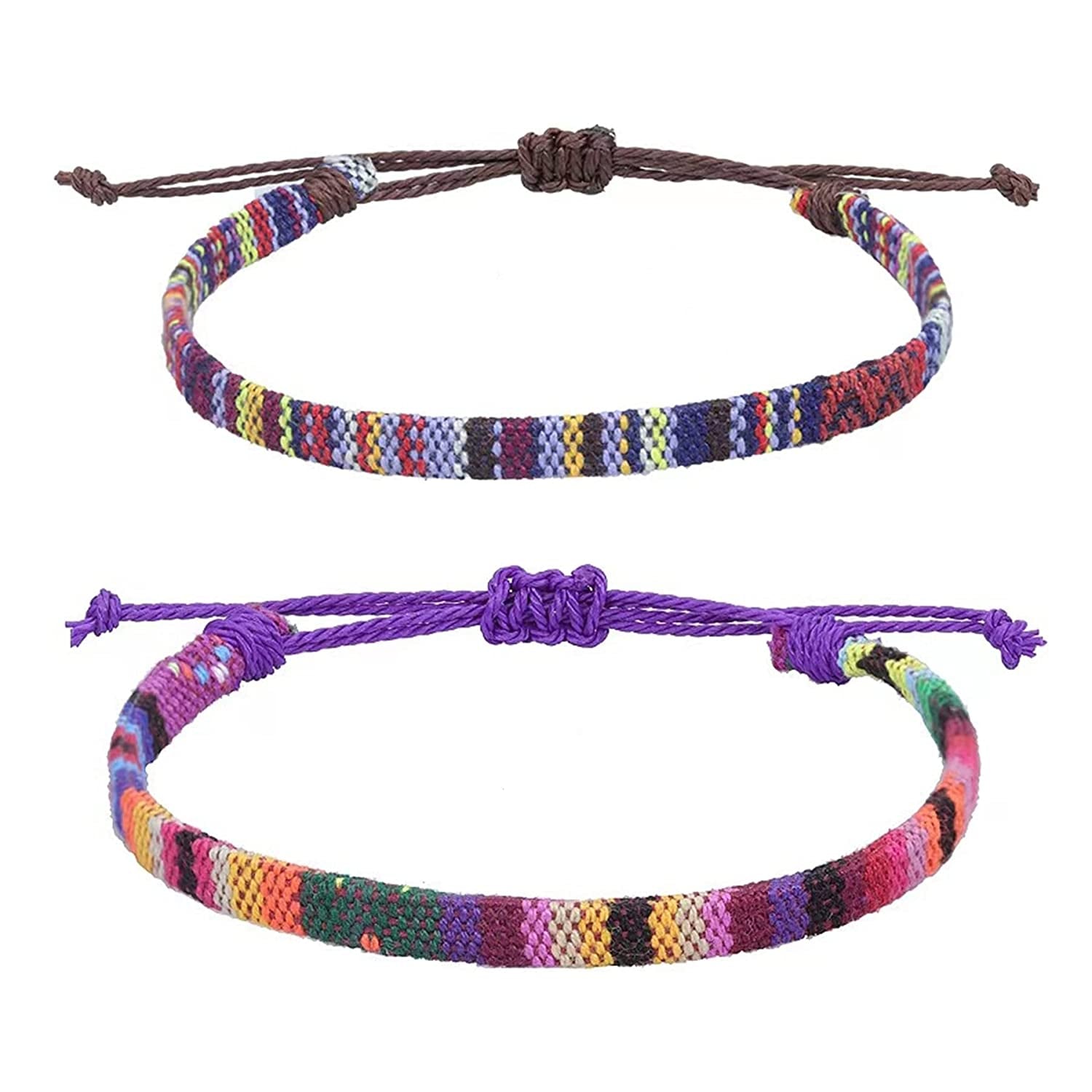 Bracelets for Men-2 Surfer Beach Bracelet Set-Holiday Gift-Hand Made Boho Bracelets -Outdoor Sports Men'S and Women'S Anklet -Ethnic Hippie Style Accessories Apparel & Accessories > Jewelry > Bracelets MEINESQIS Color Brown+Color Purple  