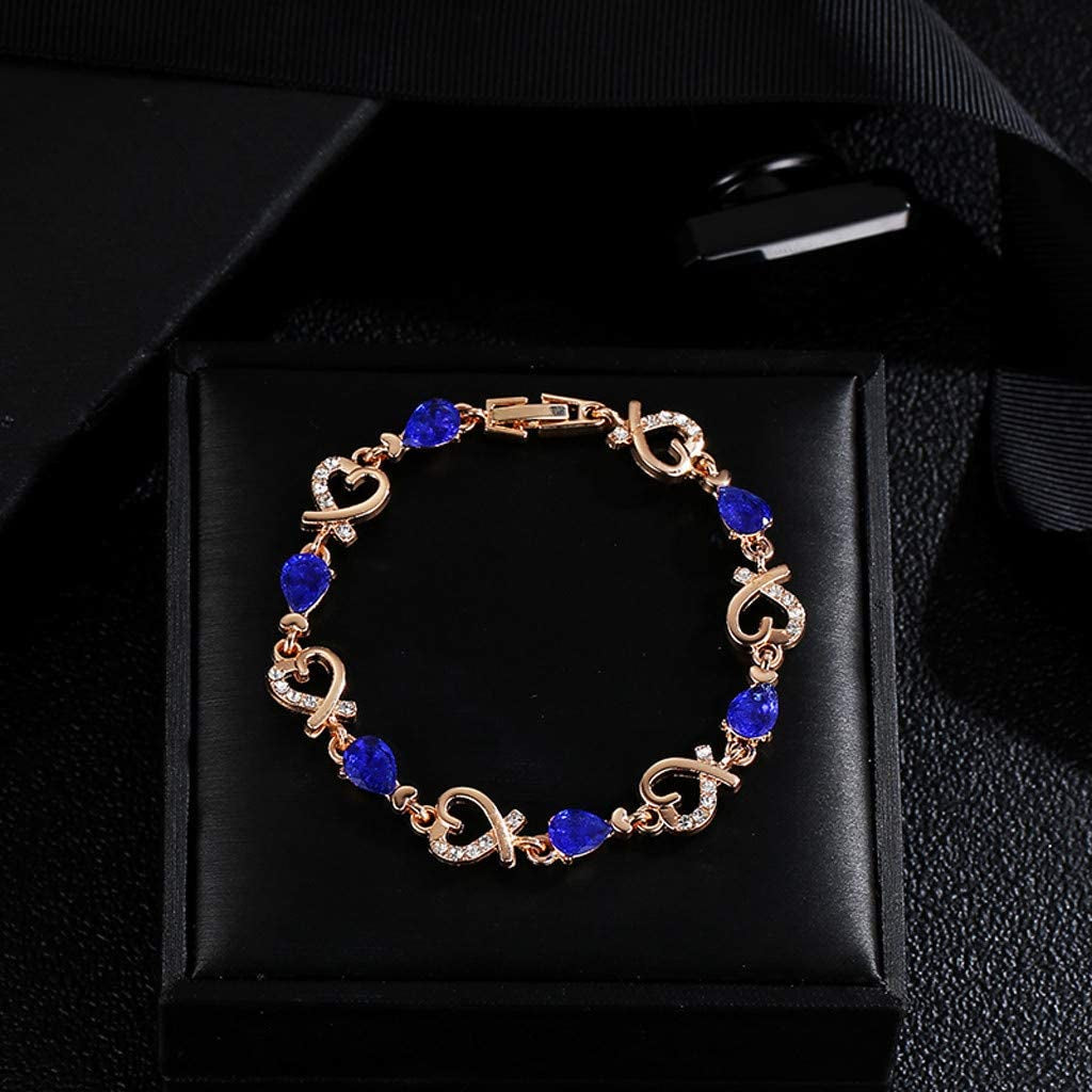 Gold Chain Bracelets for Women Dainty Zircon Heart Crystal Charm Bracelet Adjustable Link Bracelet Ladies Jewelry Birthday Mothers Valentines Day Gifts 2022 (Blue, One Size) Apparel & Accessories > Jewelry > Bracelets Generic   