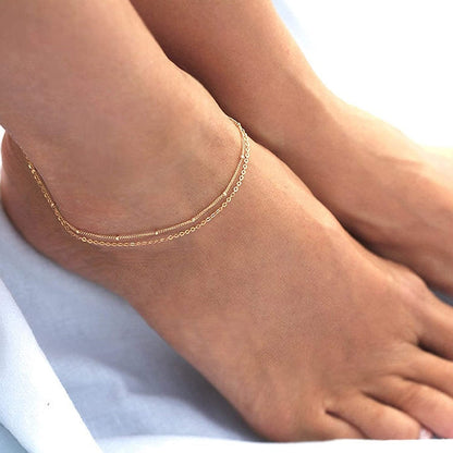 Women Dainty Anklet,14K Gold Plated Satellite Anklet Double Layered Cute Beads Chain Tassel Coin Disc Heart Summer Ankle Bracelet Boho Beach Foot Chain Apparel & Accessories > Jewelry > Anklets Befettly   