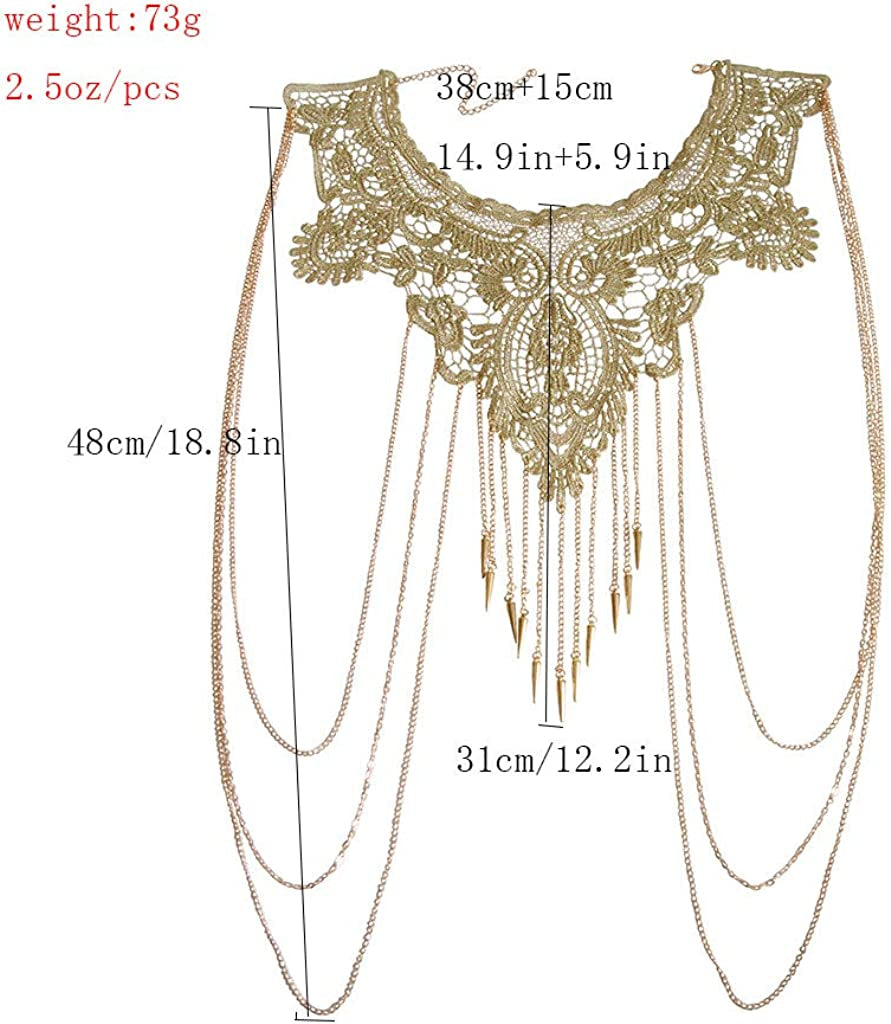 Gold Fine Chain Flower Lace Bikini Body Chain Necklace Jewelry for Women Apparel & Accessories > Jewelry > Body Jewelry Aomcisi   