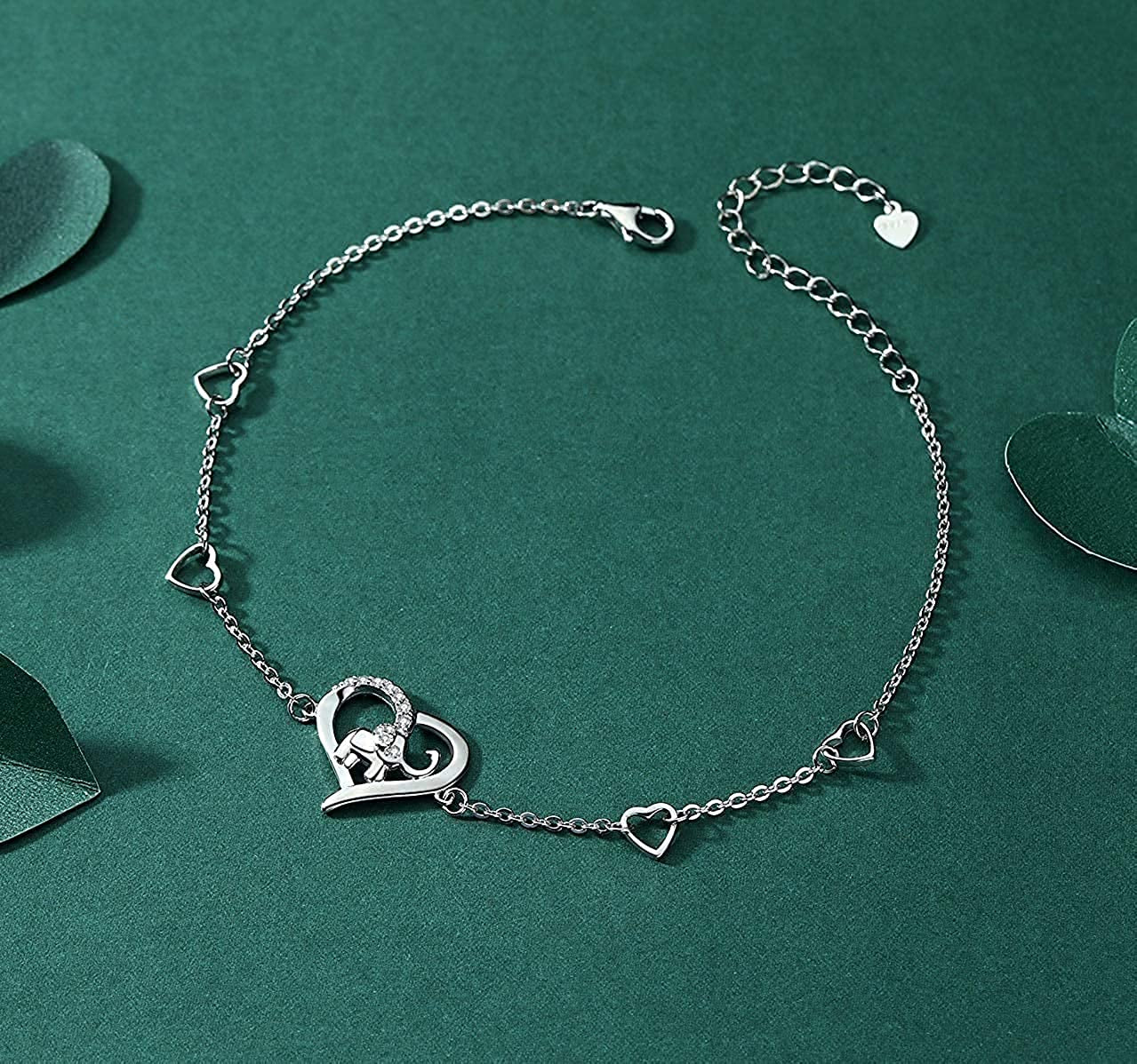 Heart Elephant Anklet 925 Sterling Silver Love Elephant Ankle Bracelet Gift for Women Girlfriend Jewelry(Big Bracelet) Apparel & Accessories > Jewelry > Anklets YZSFMZGE   
