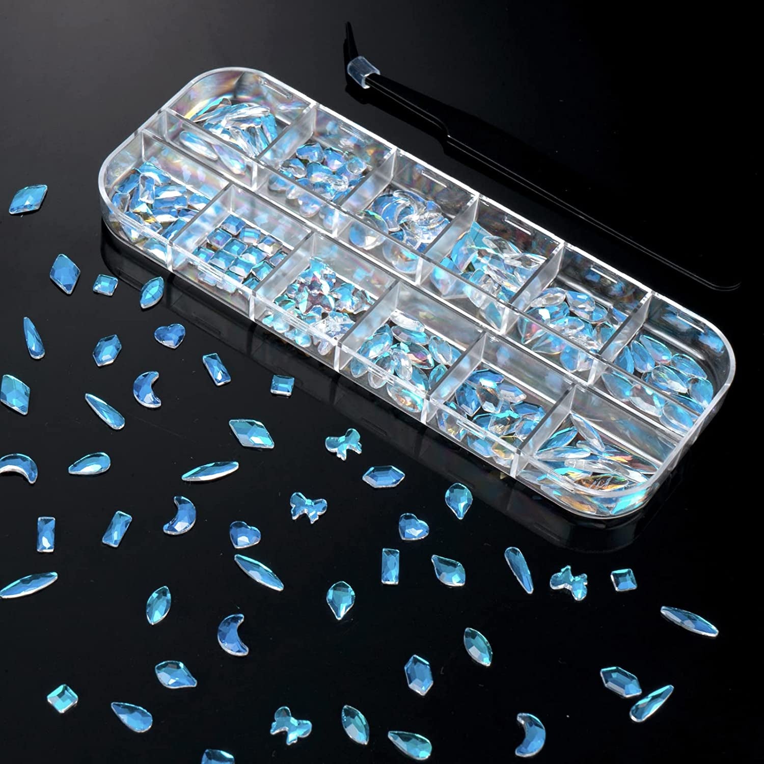 Rhinestones for Nails Kit,3486Pcs round AB Nail Rhinestones 354Pcs 3D Multi Shapes Flatback Nail Crystals Diamonds for Nail Design DIY Nail Salon Manicure Decoration Health & Beauty > Personal Care > Cosmetics > Cosmetic Tools > Nail Tools Ailipu Heavenly Blue-240pcs  