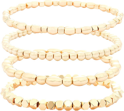 Colorful Beaded Bracelet for Women Heishi Bracelet Set Assorted Gold Bead Stackable Stretch Strand Bracelet Apparel & Accessories > Jewelry > Bracelets WETMT Gold irregular  