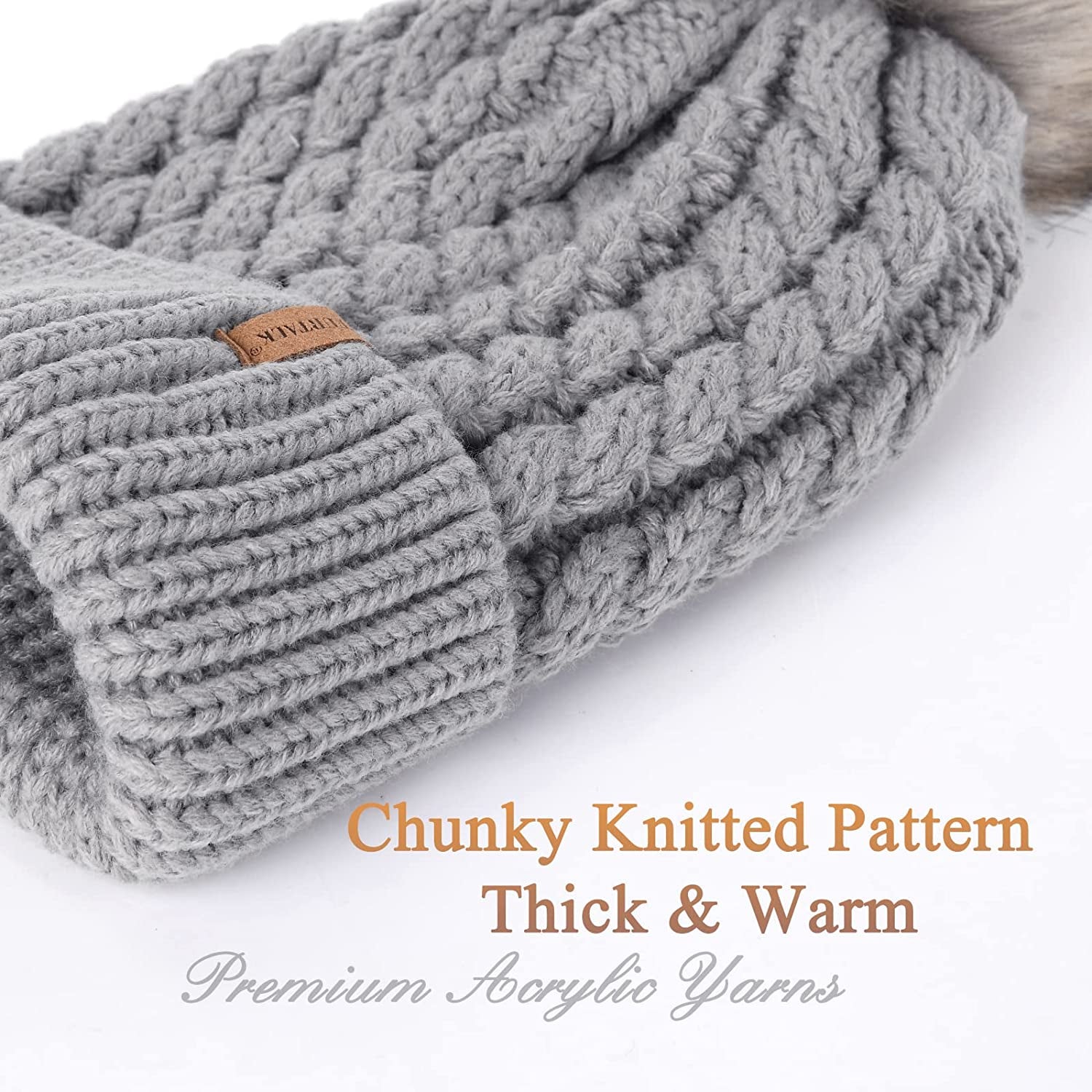 FURTALK Winter Beanie Hat for Women Cotton Lined Faux Fur Pom Pom Hats Womens Warm Thick Knit Skull Cap Apparel & Accessories > Clothing Accessories > Hats KYLIE MAX   