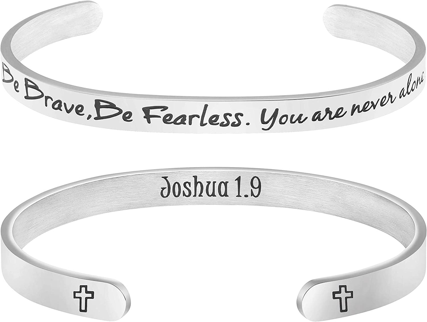 Christian Bracelets for Women Inspirational Gifts Bible Verse Religious Faith Jewelry Cuff Bracelet Mothers Day Christmas Birthday Jewelry for Her Mother Daughter Apparel & Accessories > Jewelry > Bracelets Memgift Joshua 1.9-Be brave, be fearless you are never alone  
