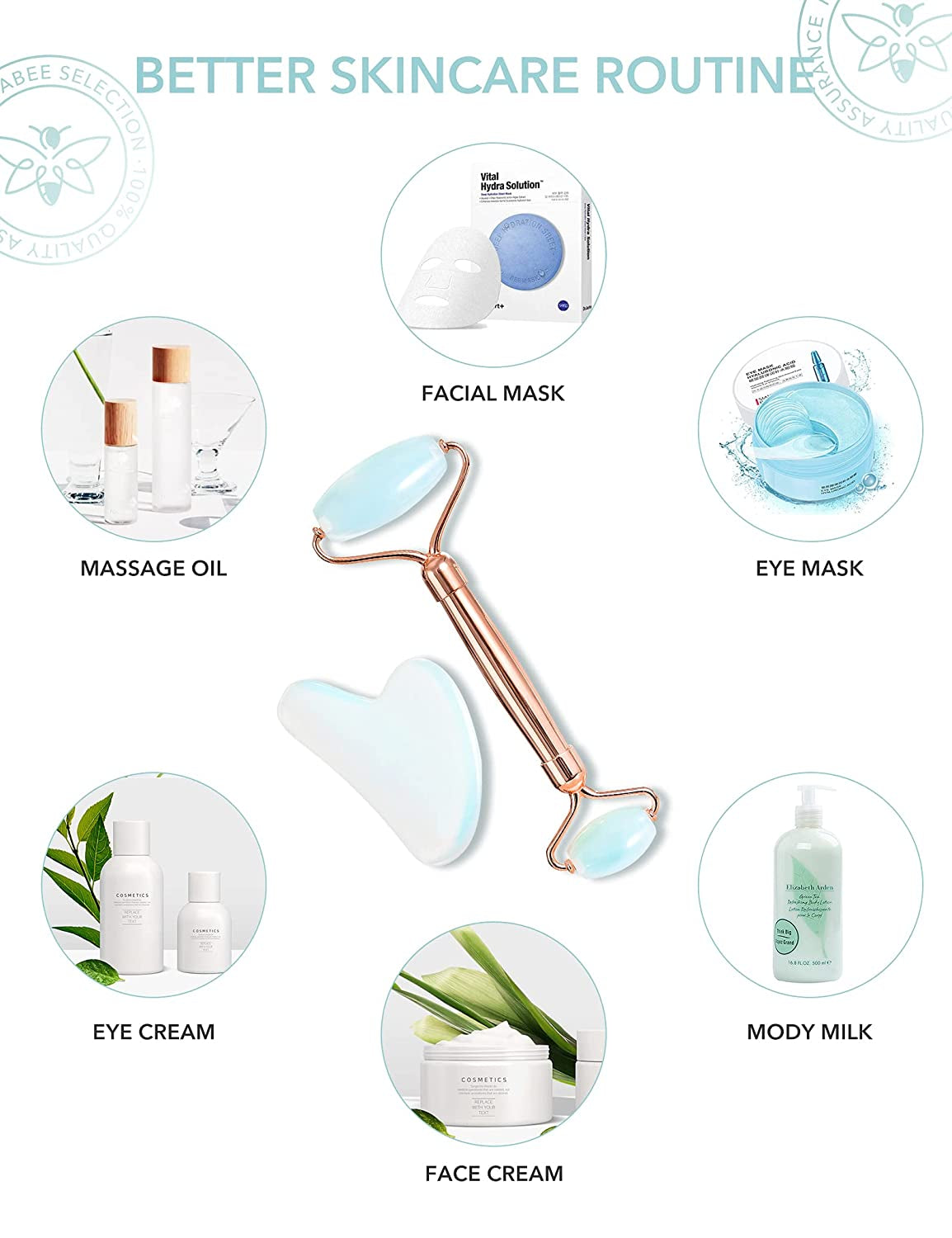 Gua Sha Jade Roller,Rose Quartz Face Roller Skin Care Tools,Beauty Facial Massager,Eye Roller for Puffy Eyes,Self Care Gifts for Women,Hanabee Skincare Sets & Kits (Moonstone) Health & Beauty > Personal Care > Cosmetics > Cosmetic Tools > Skin Care Tools HANABEE   
