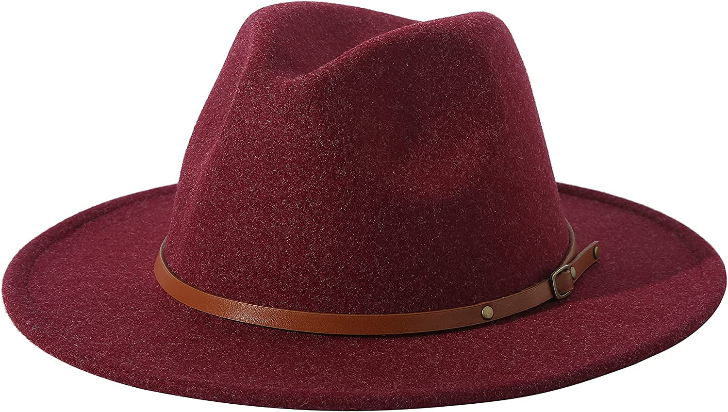 Lanzom Women Lady Felt Fedora Hat Wide Brim Wool Panama Hats with Band Apparel & Accessories > Clothing Accessories > Hats Lanzom E-wine Red  