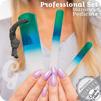 Genuine Czech Glass Nail File Set - Two-Sided Different Grit Surface, Callus Remover Foot Rasp, Manicure & Pedicure, Professional Nail Care, Wet & Dry Use, Cotton Towel, EU Quality (Green Aqua) Health & Beauty > Personal Care > Foot Care Gladzy   