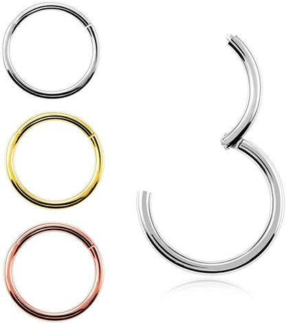 Vitaltyextracts 3Pcs Nose Rings Hypoallergenic 316L Surgical Steel Hinged Hoop 20G Silver 18G Gold - Rose Gold Diameter 8Mm Apparel & Accessories > Jewelry > Body Jewelry Vitaltyextracts   