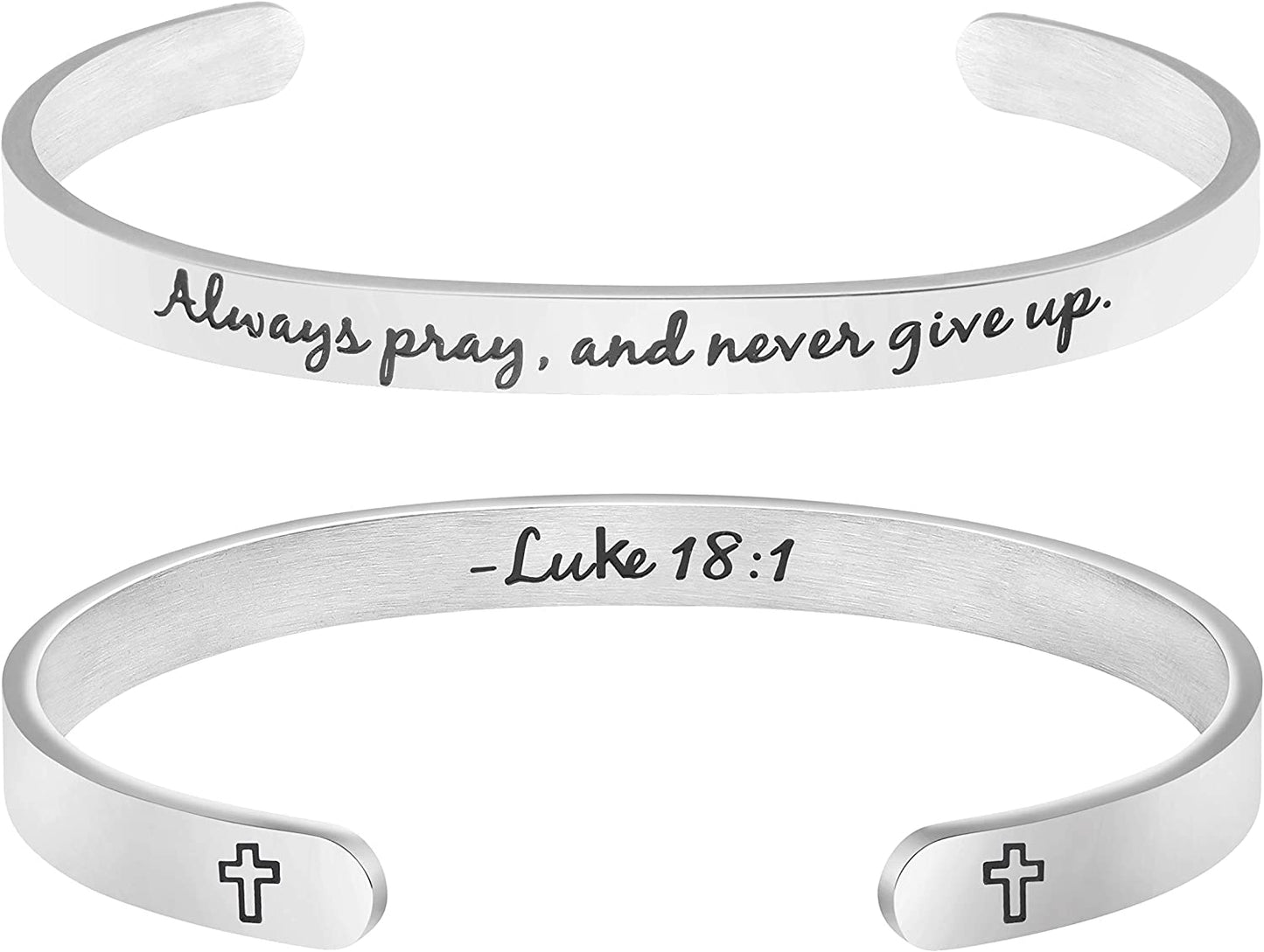 Christian Bracelets for Women Inspirational Gifts Bible Verse Religious Faith Jewelry Cuff Bracelet Mothers Day Christmas Birthday Jewelry for Her Mother Daughter Apparel & Accessories > Jewelry > Bracelets Memgift Luke 18:1-Always pray, and never give up  
