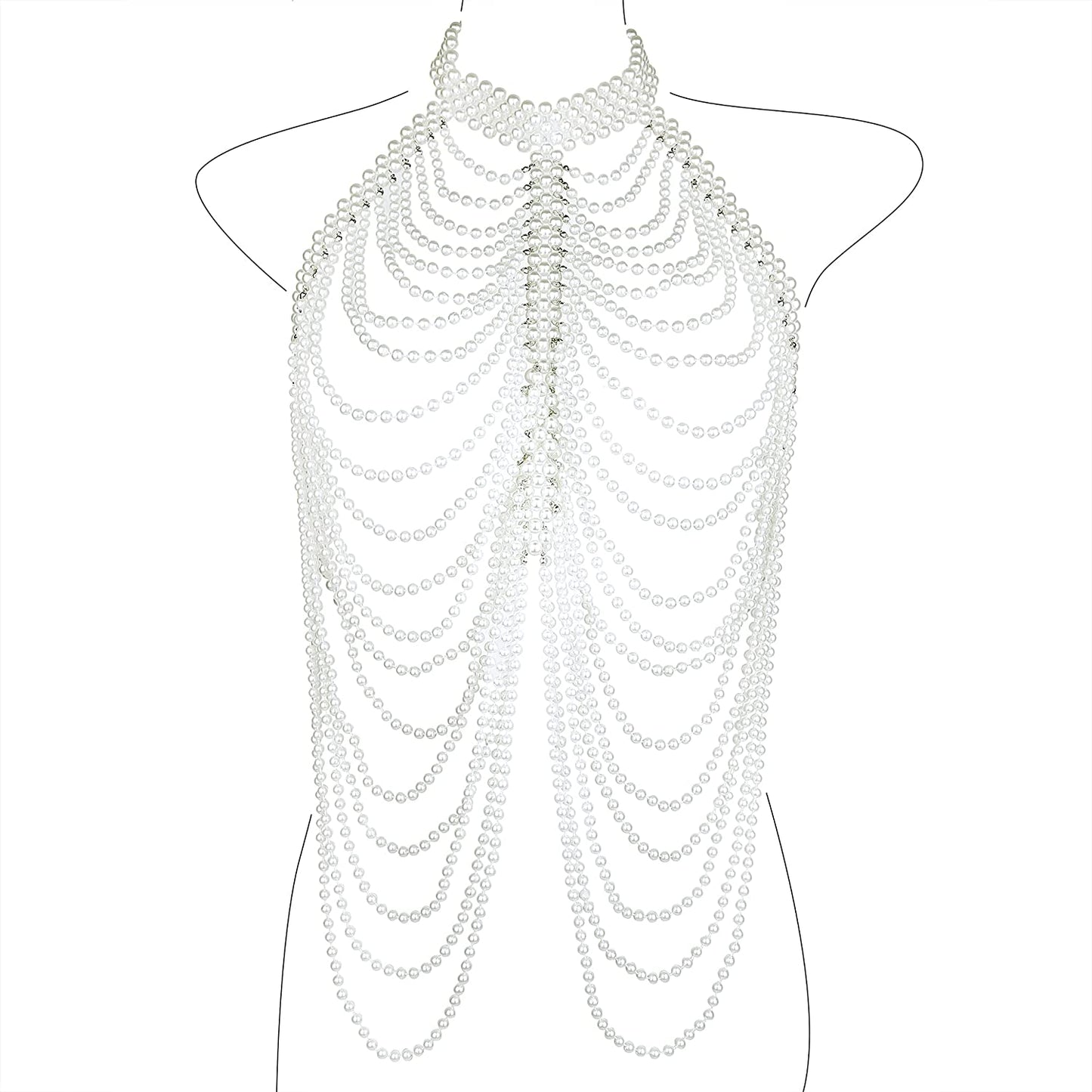 Ccbodily Pearl Body Chain Bra - Fashion Shoulder Necklaces Bra Chain Body Jewelry Apparel & Accessories > Jewelry > Body Jewelry CCbodily G-WHITE  