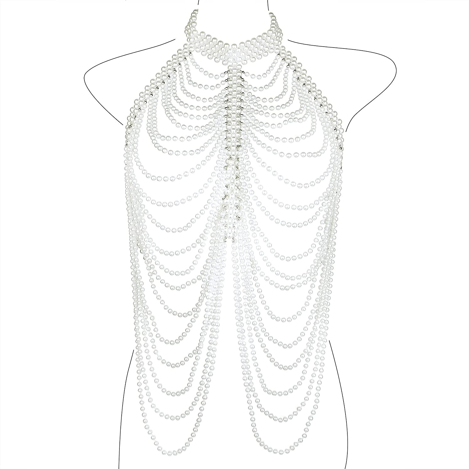 Ccbodily Pearl Body Chain Bra - Fashion Shoulder Necklaces Bra Chain Body Jewelry Apparel & Accessories > Jewelry > Body Jewelry CCbodily G-WHITE  