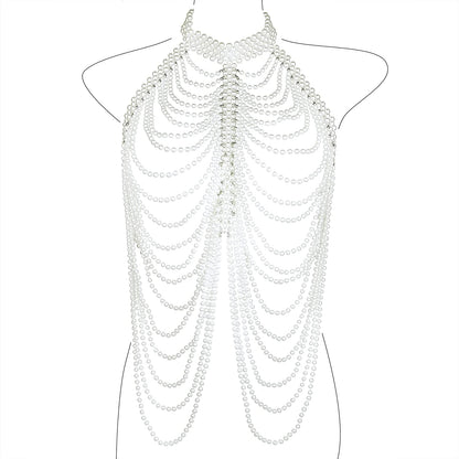 Ccbodily Pearl Body Chain Bra - Fashion Shoulder Necklaces Bra Chain Body Jewelry Apparel & Accessories > Jewelry > Body Jewelry CCbodily G-WHITE  