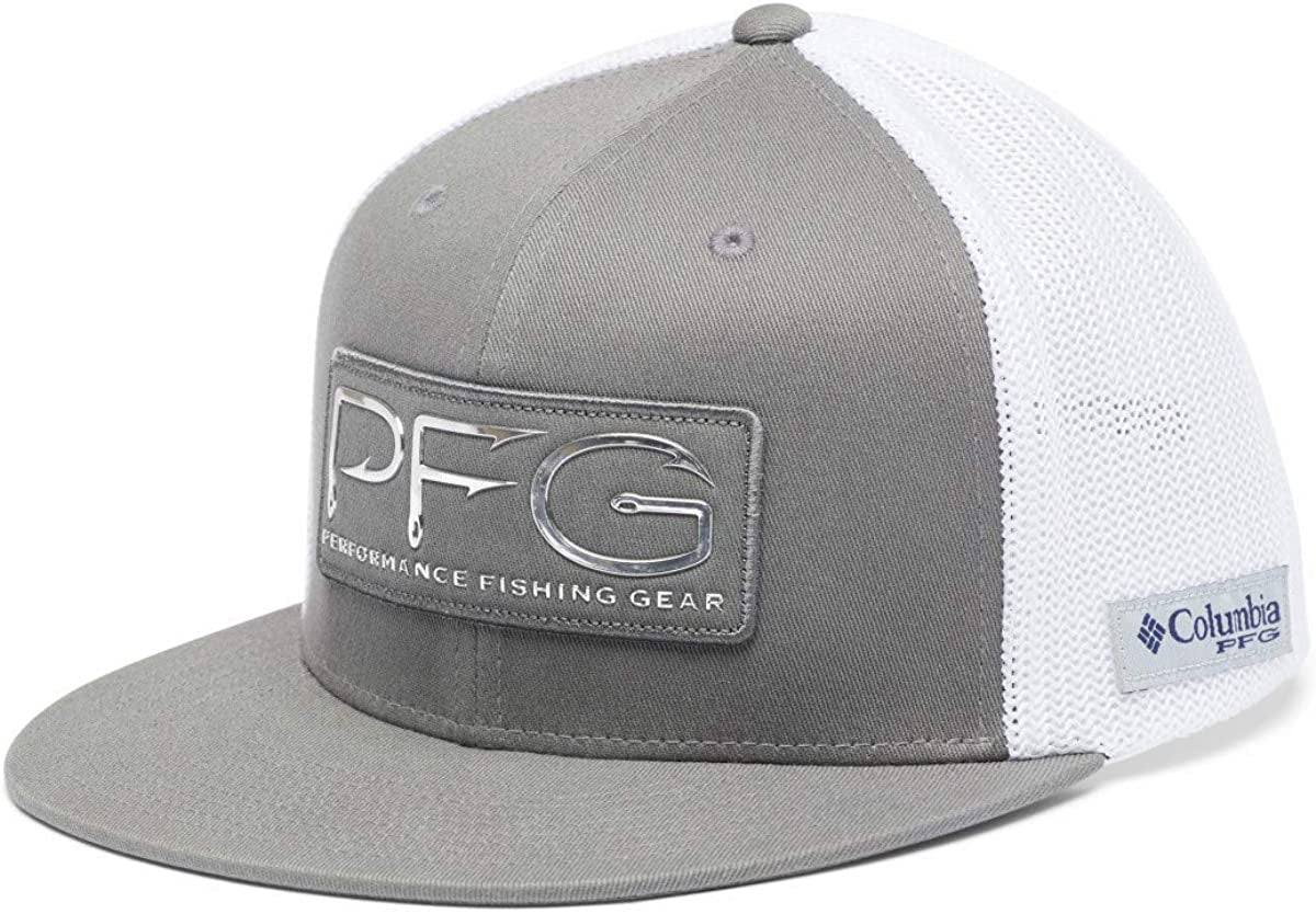 Columbia PFG Mesh Flat Brim Ball Cap Apparel & Accessories > Clothing Accessories > Hats Columbia Titanium/Pfg Hook Patch Small-Medium 
