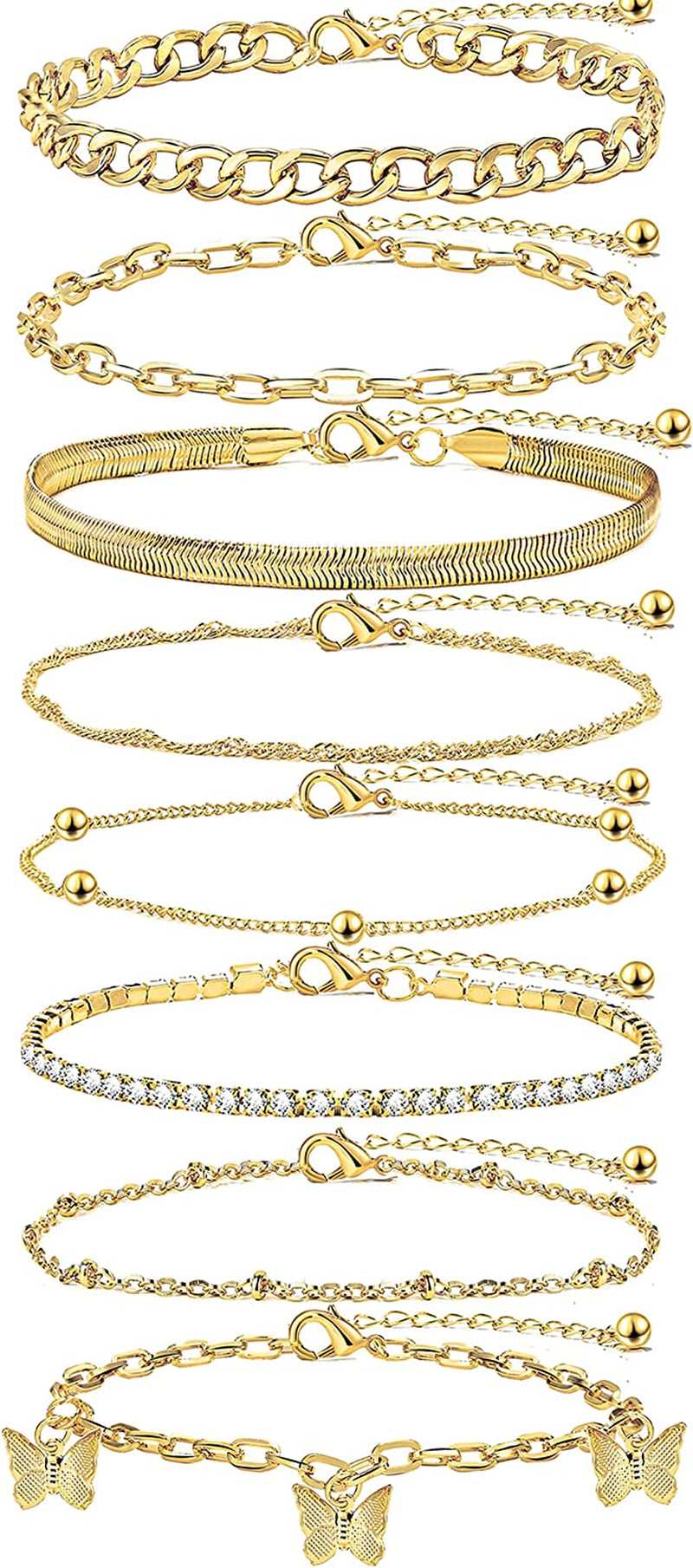 Gold Ankle Bracelets for Women, Girls Boho Anklet Bracelet Set, Silver Butterfly Foot Chains, Womens Adjustable Cute Anklets Apparel & Accessories > Jewelry > Anklets iF YOU Style 1_satellite chain  