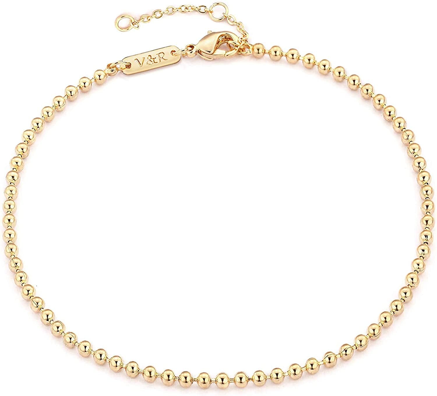 Valloey Rover Women Handmade Dainty Anklet Silver 14K Gold Plated Bead Boho Beach Rhinestone Foot Chain Adjustable Ankle Bracelet for Women Apparel & Accessories > Jewelry > Anklets Valloey Rover Small Ball Beads  