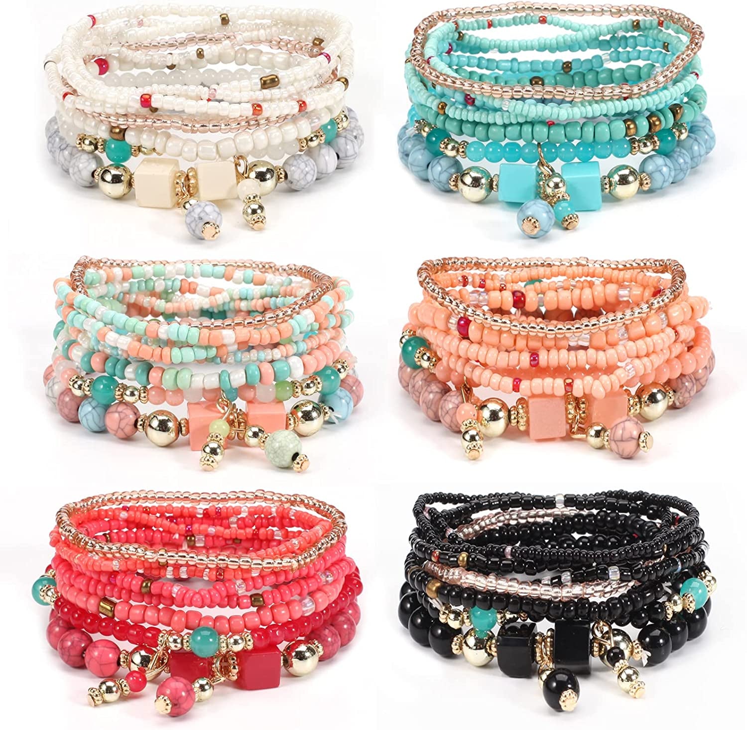 Solosoya Bohemian Boho Stackable Bracelets for Women Set, Girls Stretch Multilayer Stack Beads Colorful Beaded Charm Bracelets Girl Handmade Jewelry Apparel & Accessories > Jewelry > Bracelets Solosoya Color S  