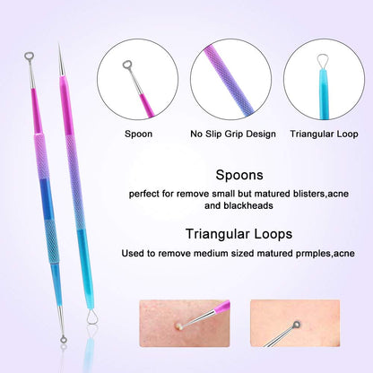 Blackhead Remover Tool Kit, Aooeou 10 Pcs Professional Pimple Popper Tool -Treatment for Pimples, Blackheads, Blemish, Zit Removing, Forehead and Nose(Colorful) Health & Beauty > Personal Care > Cosmetics > Cosmetic Tools > Skin Care Tools Aooeou   