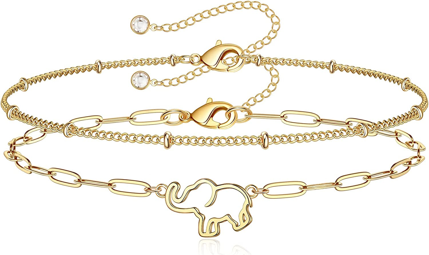 Dainty Gold Bracelets for Women, 14K Gold Filled Adjustable Layered Bracelet Cute Evil Eye Oval Chain Pearl Bar Turtle Gold Bracelets for Women Jewelry Apparel & Accessories > Jewelry > Bracelets Turandoss Beads Chain&Elephant  