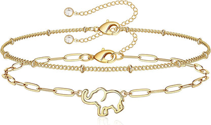 Dainty Gold Bracelets for Women, 14K Gold Filled Adjustable Layered Bracelet Cute Evil Eye Oval Chain Pearl Bar Turtle Gold Bracelets for Women Jewelry Apparel & Accessories > Jewelry > Bracelets Turandoss Beads Chain&Elephant  