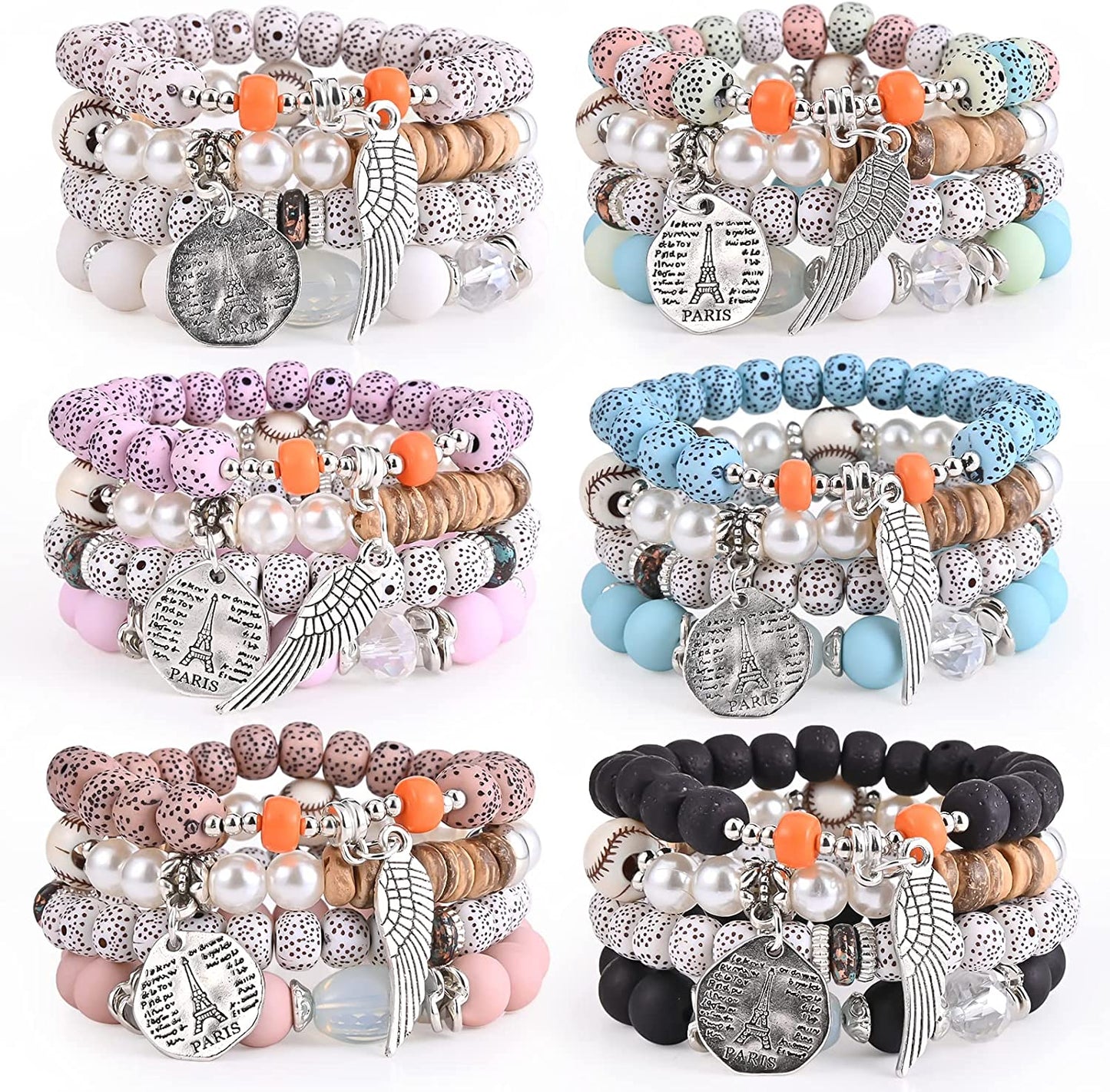 Bohemian Bracelet Sets for Women - 6 Sets Stackable Stretch Bracelets Multi-Color Boho Jewelry for Women Hippie Bracelets Dainty Jewelry Best Friend Gift Apparel & Accessories > Jewelry > Bracelets VONRU Multilayer Stretch Bracelets  