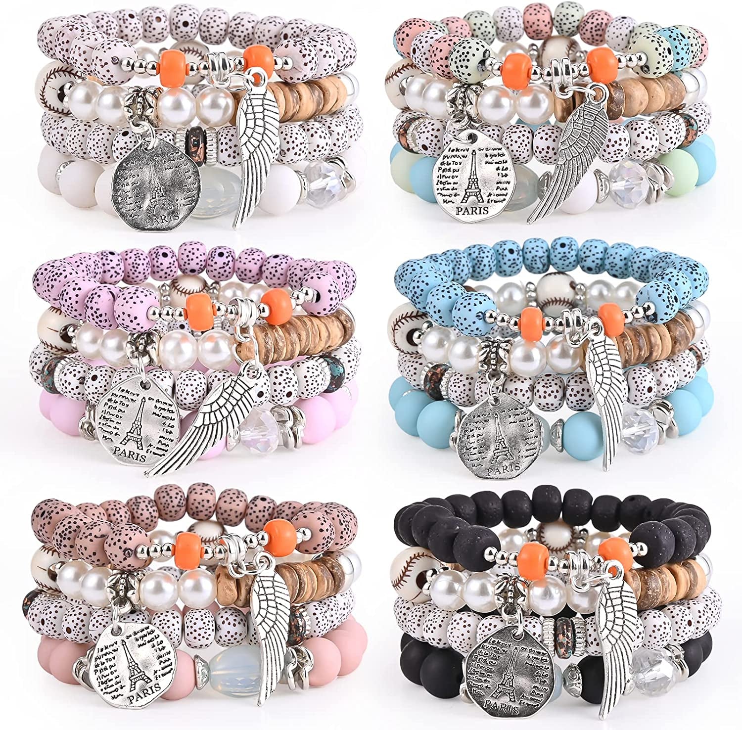 Bohemian Bracelet Sets for Women - 6 Sets Stackable Stretch Bracelets Multi-Color Boho Jewelry for Women Hippie Bracelets Dainty Jewelry Best Friend Gift Apparel & Accessories > Jewelry > Bracelets VONRU Multilayer Stretch Bracelets  
