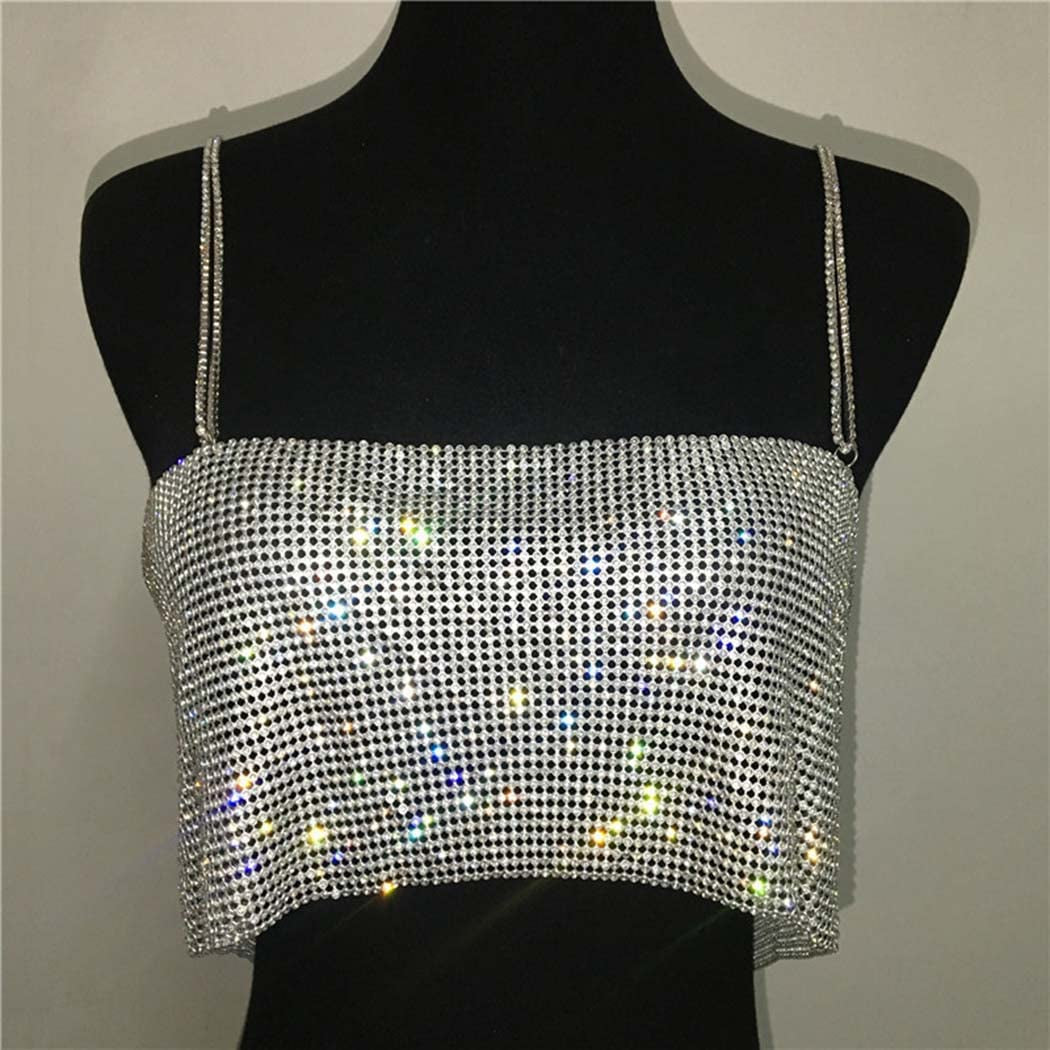 Jeweky Rhinestone Crop Top Sparkly Body Chain Silver Bra Chain Backless Chest Chains Rave Party Body Jewelry Accessories for Women Apparel & Accessories > Jewelry > Body Jewelry JEWEKY   