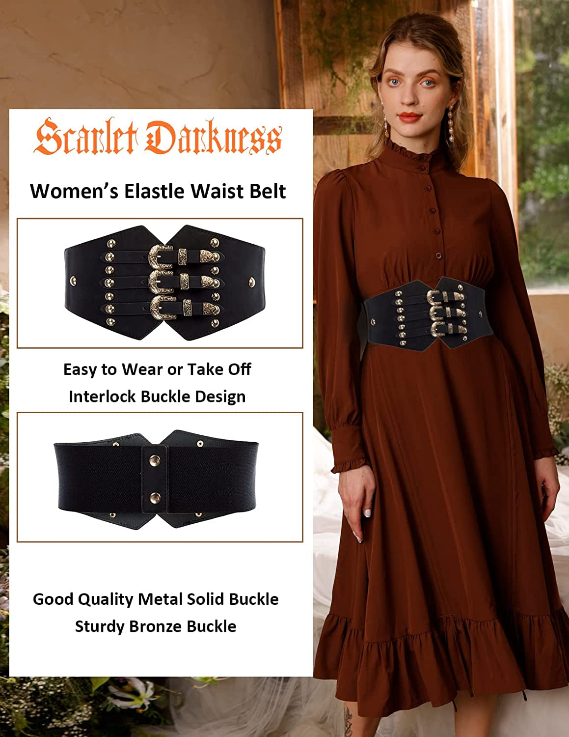 SCARLET DARKNESS Vintage Classic Cincher Wide Belt Elastic Leather Waist Belt Apparel & Accessories > Clothing Accessories > Belts Scarlet Darkness   