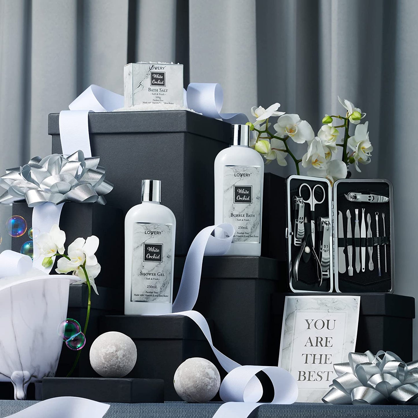 Spa Gifts for Women, Bath and Body Gift Set, White Orchid Self Care Gift Basket for Women, Men, Girlfriend, 20Pc Gifts for Mom, Spa Kit with Nail Kit, Bath Bombs & More - Birthday Personalized Gifts Health & Beauty > Personal Care > Cosmetics > Bath & Body LOVERY   
