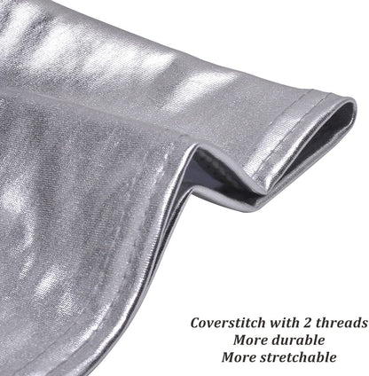 Sweeteasy 50Pcs Metallic Silver Spandex Chair Sashes, Durable Workmanship,Stretch Bows with Buckle Stretchable for Christmas Wedding Party Banquet Event Baby Shower Birthday Celebration Decoration Apparel & Accessories > Clothing Accessories > Sashes SweetEasy   