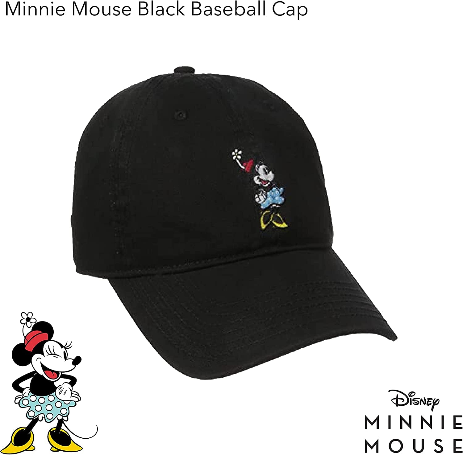 Concept One Disney Minnie Mouse Embroidered Cotton Adjustable Dad Hat, Baseball Cap with Curved Brim Apparel & Accessories > Clothing Accessories > Hats Concept One   