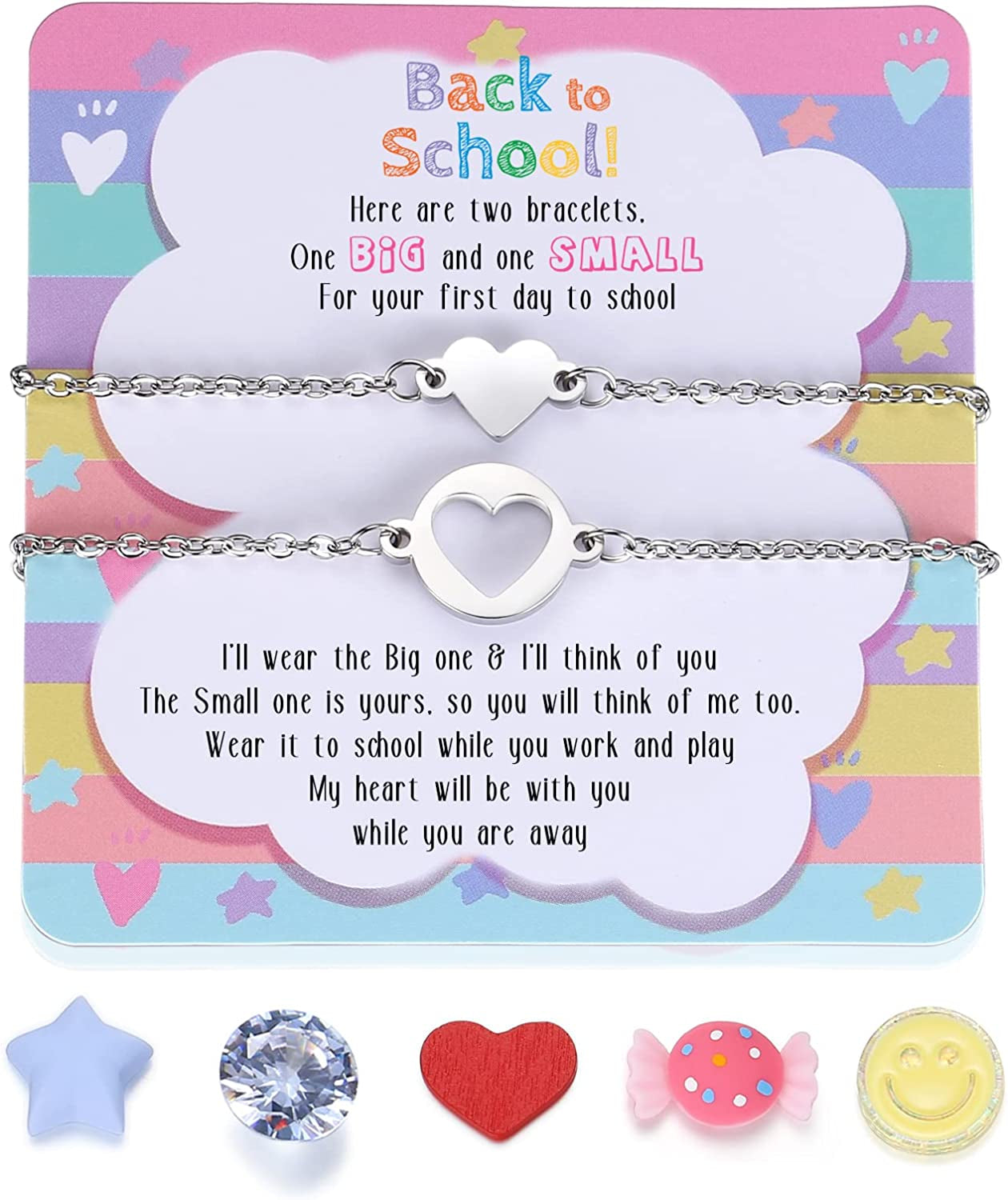 SAM & LORI Unique Matching Bracelets for Best Friends Couples Mother Daughter Son Dad Sisters Brothers-Unisex Adjustable Bracelets- Comes with Cards in Giftable Packing Apparel & Accessories > Jewelry > Bracelets SAM & LORI 3-Back to School Gift- 2 Hearts Matching Silver  