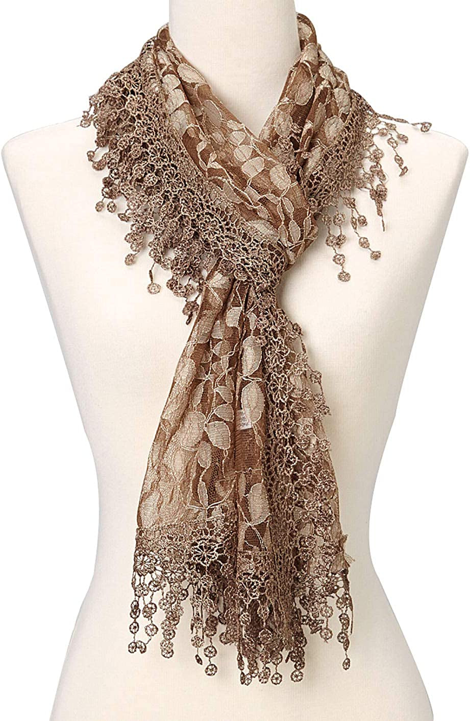 Cindy and Wendy Lightweight Soft Leaf Lace Fringes Scarf Shawl for Women Apparel & Accessories > Clothing Accessories > Scarves & Shawls Cindy and Wendy   